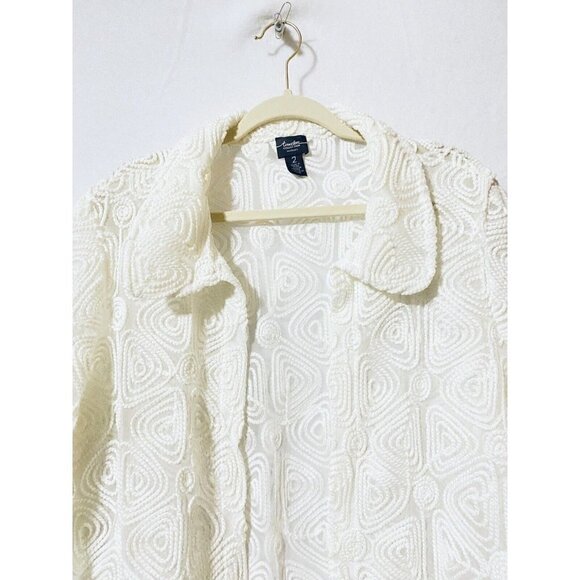 Chicos Travelers 2 Womens L 12 Braided Stitch Open Jacket Ivory White Mesh Boho - Picture 3 of 8